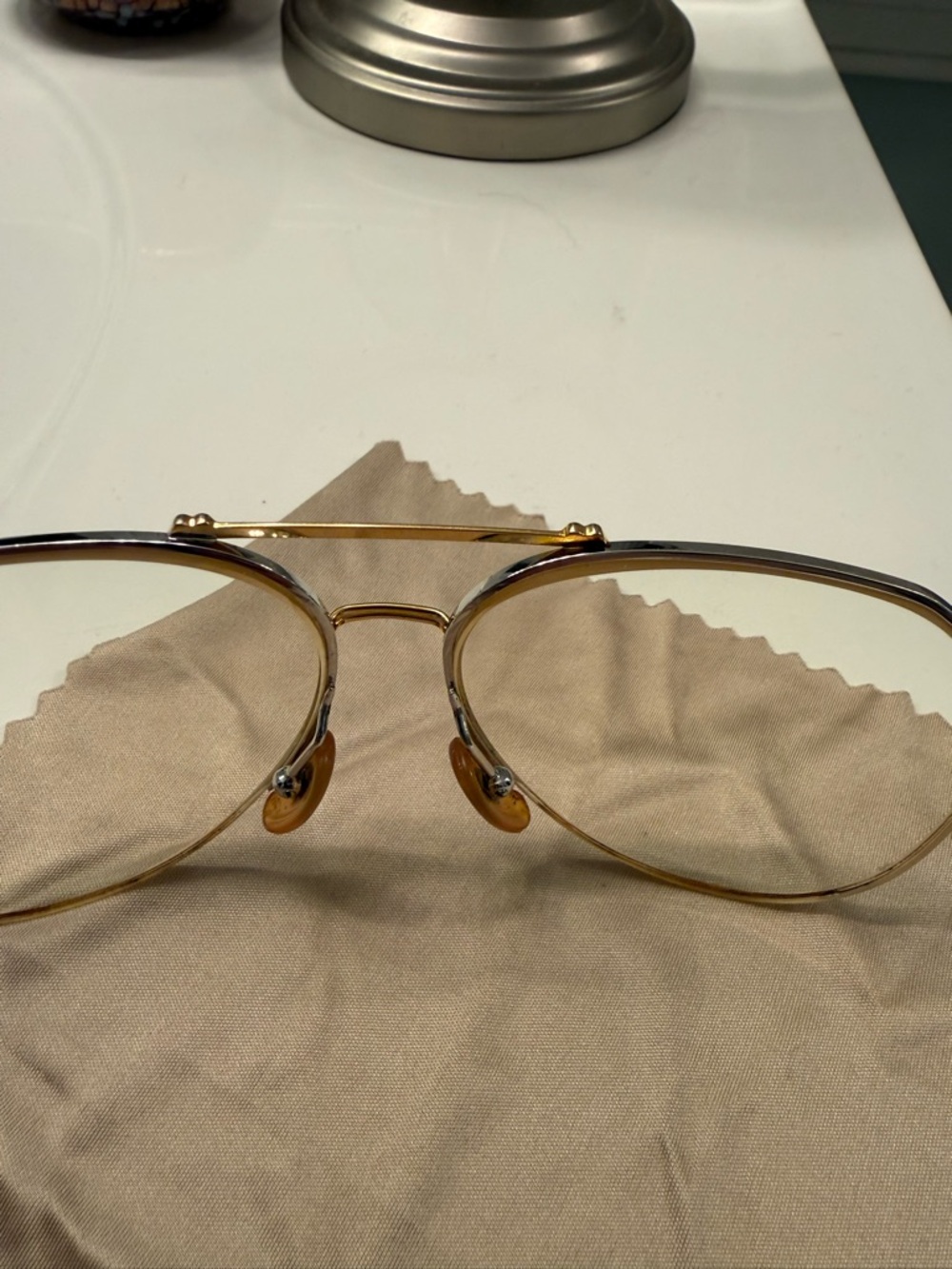 Vintage Porsche Carrera Gold Rimless Pilot Glasses with Amber Nose Pads - Picture 7 of 9